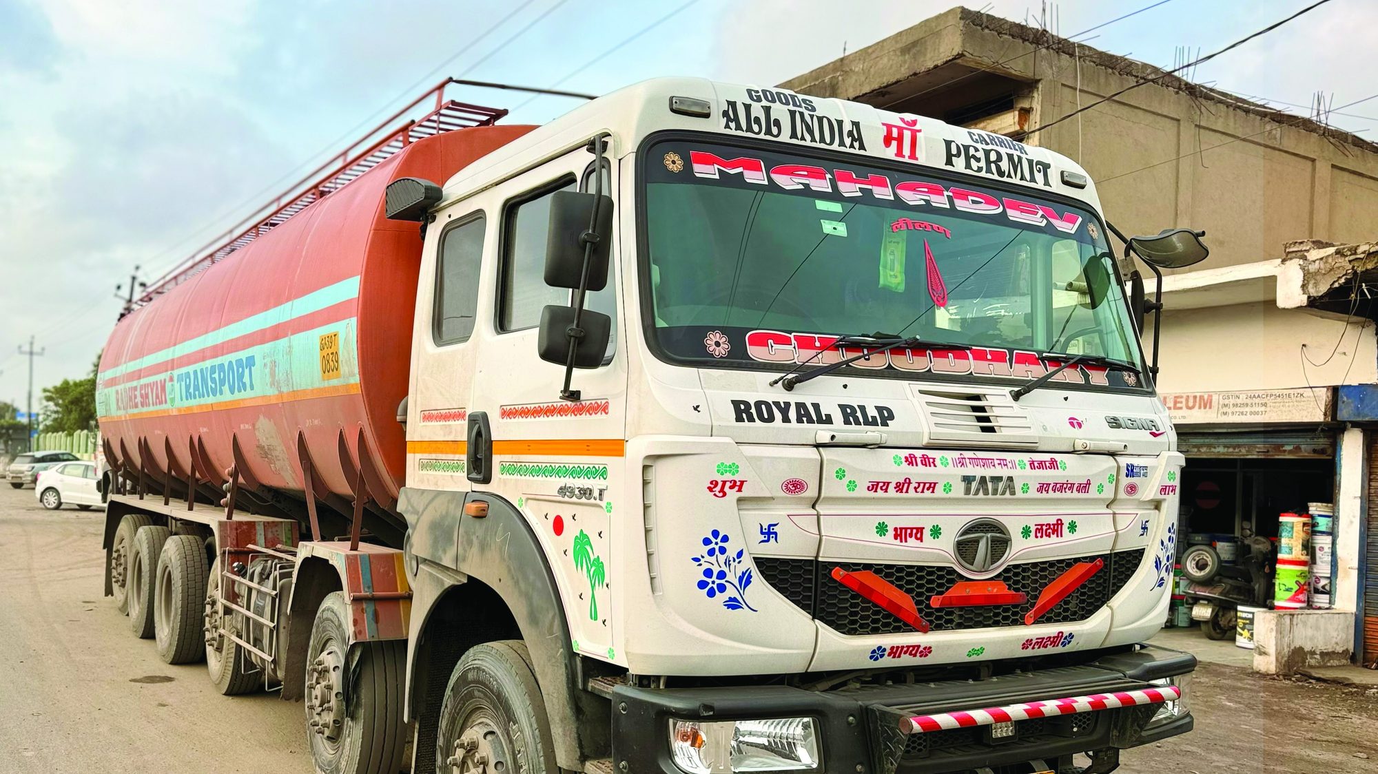 A Radhe Shyam Transport bulk liquid tanker on the highway